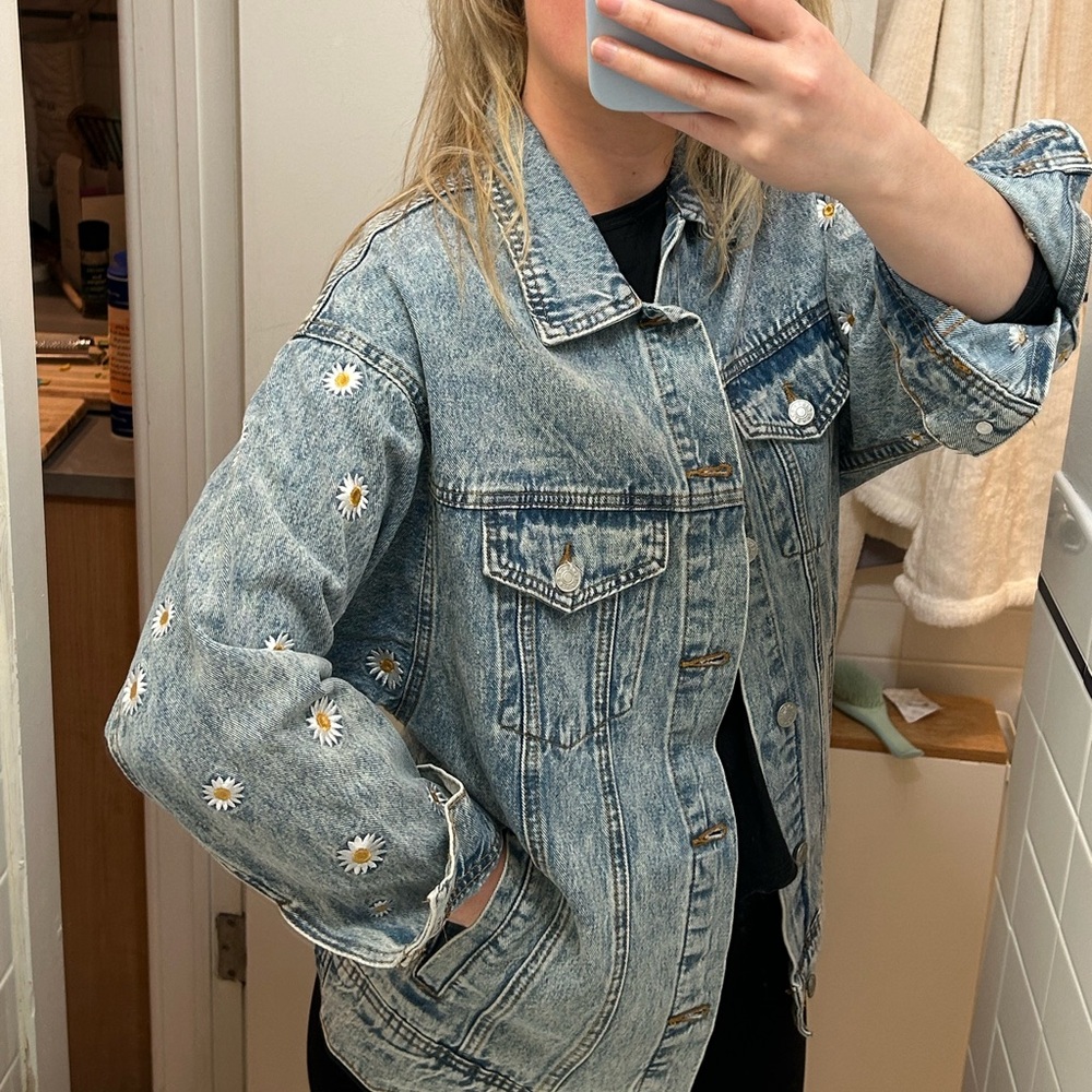 Blue Jean Jacket with Distressed Details and Relaxed Fit